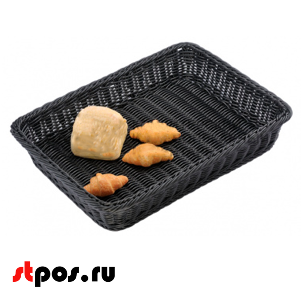 00_Корзинка плетеная, пластиковая, прямоугольная, 450х350х80мм, Темно-серый