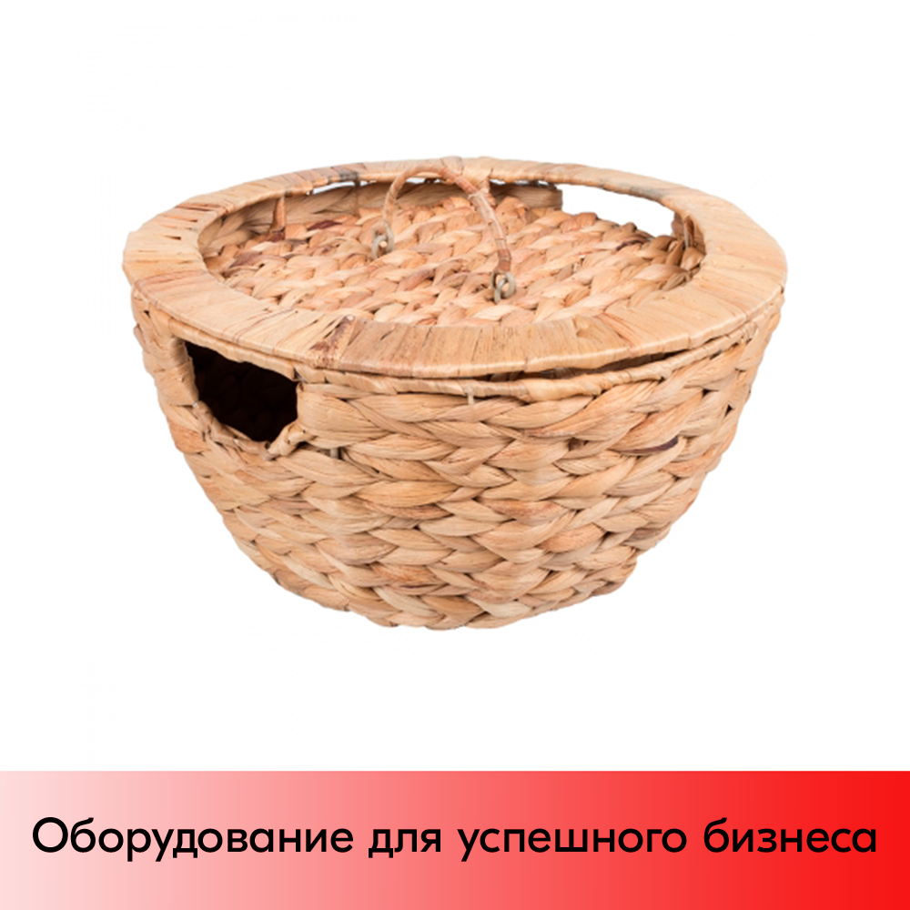 01_Корзинка плетенная круглая из бананового листа, с крышкой, 230х120 мм, Светлая