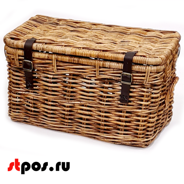 00_Корзинка прямоугольная, плетеная из натурального ротанга, крышка не съемная, 460х250х210мм, Коричнев