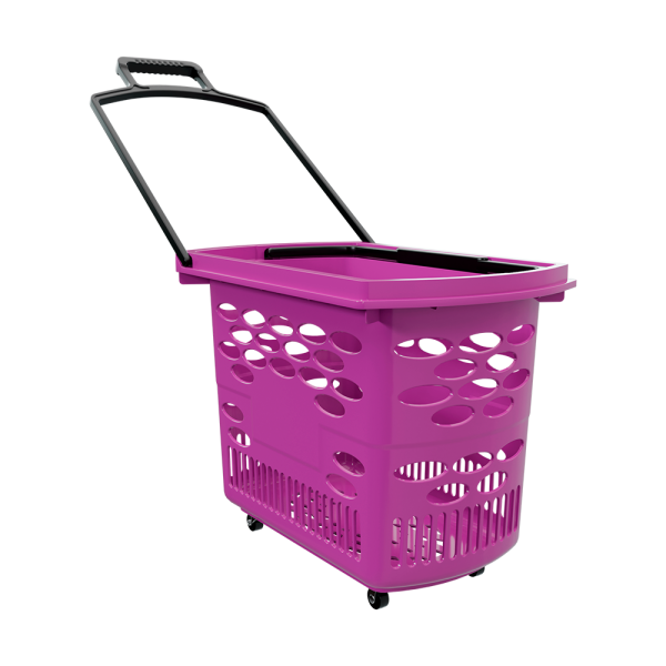 sk_Корзина-тележка пластиковая 4 колеса 38 литров TECHNO, с 2 черными ручками, RAL4006, Фиолетовый