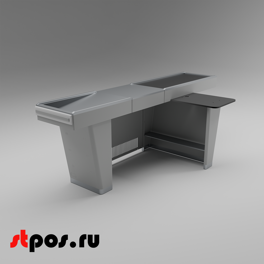 02_Кассовый бокс Stream-L-290-Т120 (тр-р120 см, шлиф. нерж., б_выр, уз_нак.), RAL9022, Серый, Правый