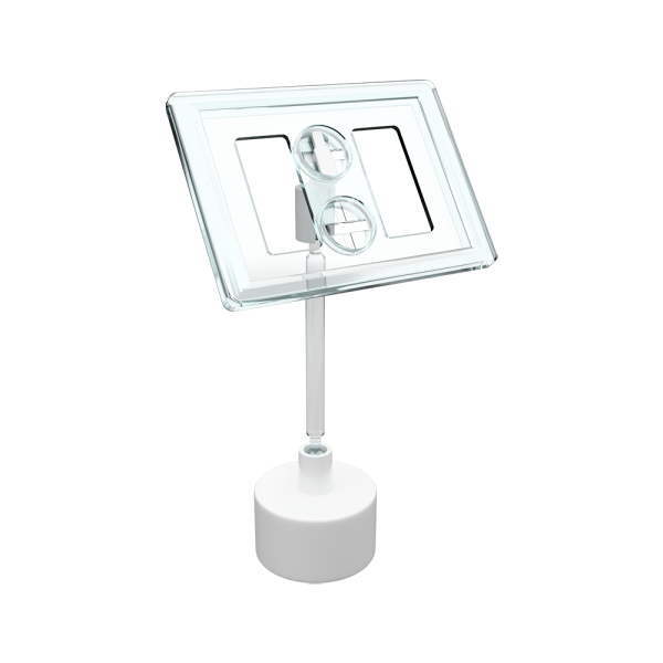 sk_Рамка ТЕХНО А8 прозрачная, белый держатель TECHNO BOTTLE CAP 28 мм, ножка  50мм