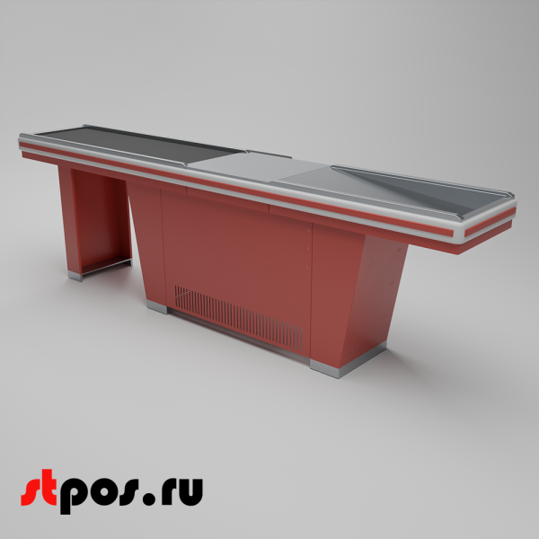 00_Кассовый бокс Stream-L-320-Т150 (тр-р 150см,шл_нерж.,б_выр_,уз_нак.), RAL3000, Красный, Правый