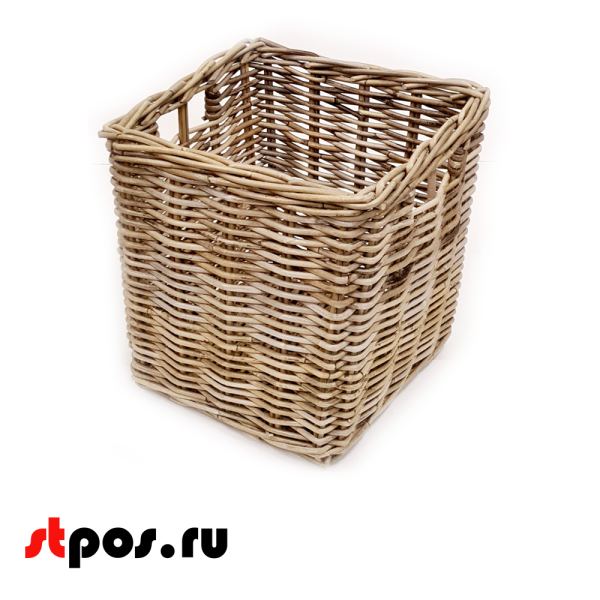 00_Корзинка квадратная плетеная из натурального ротанга, ручки в виде прорезей, 470х470х440, Серый