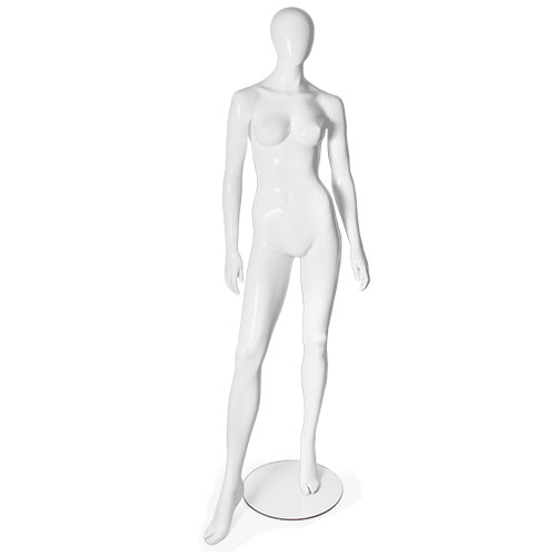 01_Манекен женский стеклопластик стоящий GLANCE 05, рост 182см (87-61-89) , без парика, белый глянец