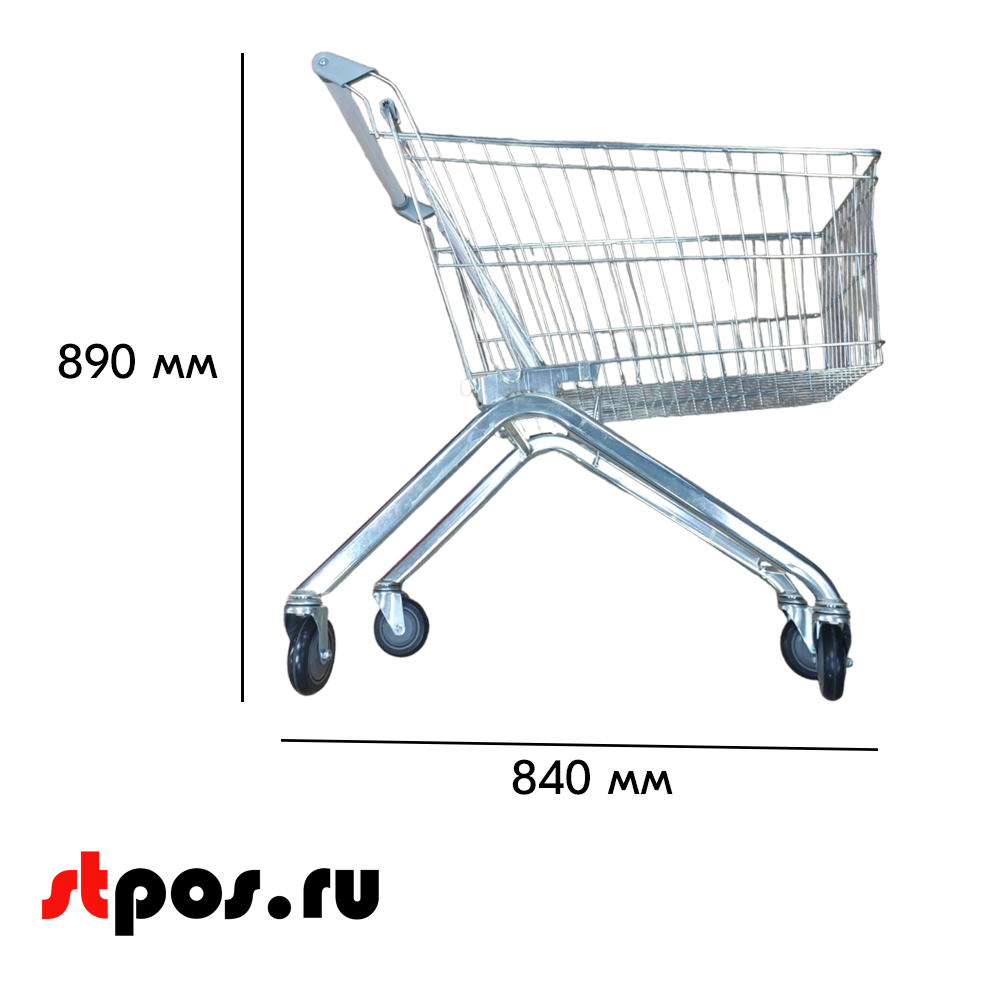 02_Тележка покупательская INT 100л, цинк+лак без детского сидения (европейский тип), Тёмно-серый