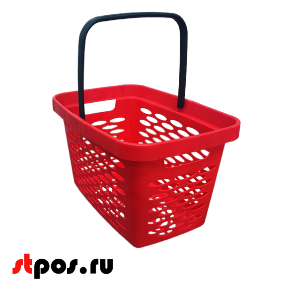 00_Корзина покупательская пластиковая SHOLS 27л с одной складывающейся ручкой, Красная