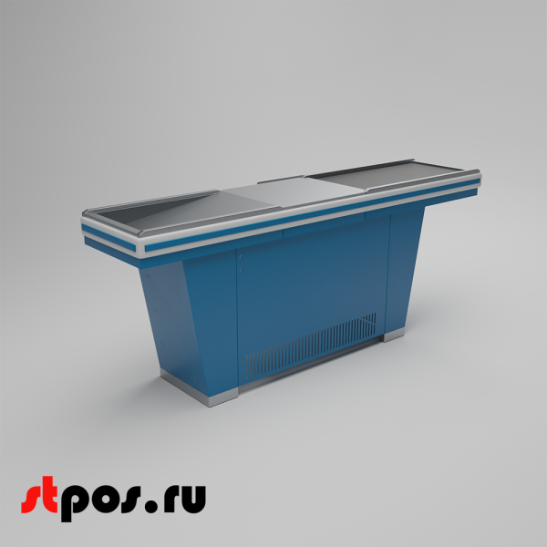 00_Кассовый бокс Stream-L-220-Т90 (тр-р 90см, ш.нерж.,без вырезов,узкий нак.), RAL5005, Синий, Левый