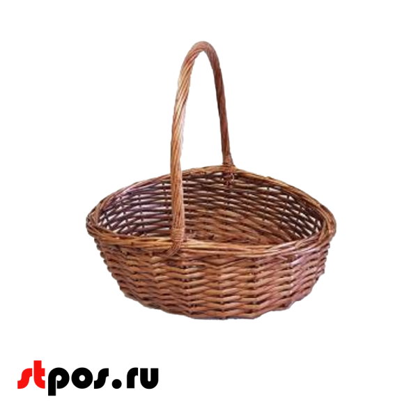 00_Корзина плетеная овальная, полукруглая ручка, рез. прут, 400х300х170мм, Коричневый