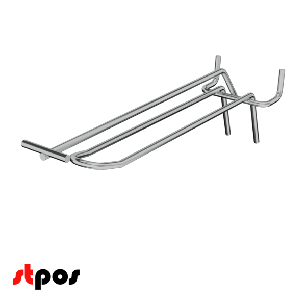 04_Крючок для перфорации двойной с ценникодержателем 150мм, хром, шаг 50мм