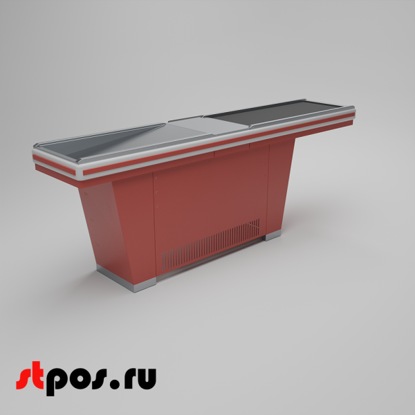 00_Кассовый бокс Stream-L-260S-Т150 (тр-р 150см,ш_нерж.,б_выр_,уз_нак.), RAL3000, Красный, Левый