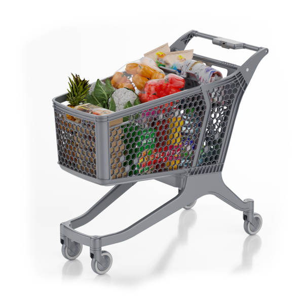 sk_Тележка покупательская пластиковая без д/с DRIFT, 180л, Серая, с серой откидной стенкой