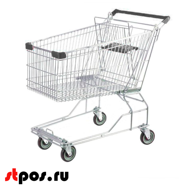 00_Тележка покупательская 100 литров, цинк+лак, c детским сидением,без поддона (азиатский тип), Серый