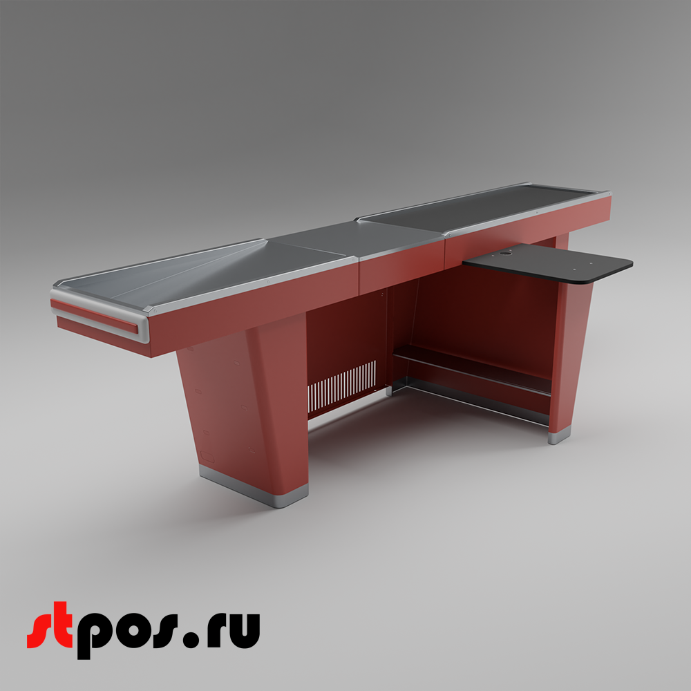 02_Кассовый бокс Stream-L-320-Т150 (тр-р 150см,шл_нерж.,б_выр_,уз_нак.), RAL3000, Красный, Правый