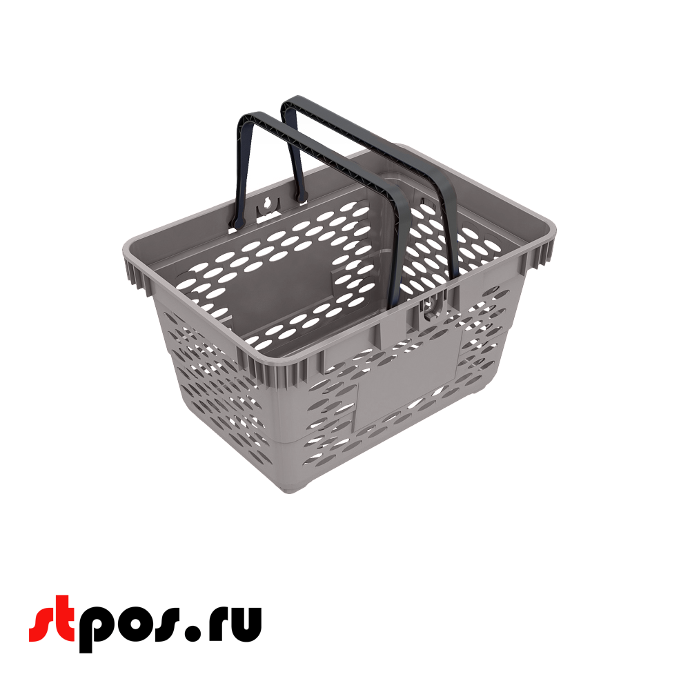 00_Корзина покупательская пластиковая с 2 пластиковыми ручками CLASSIK 20 л, Серый