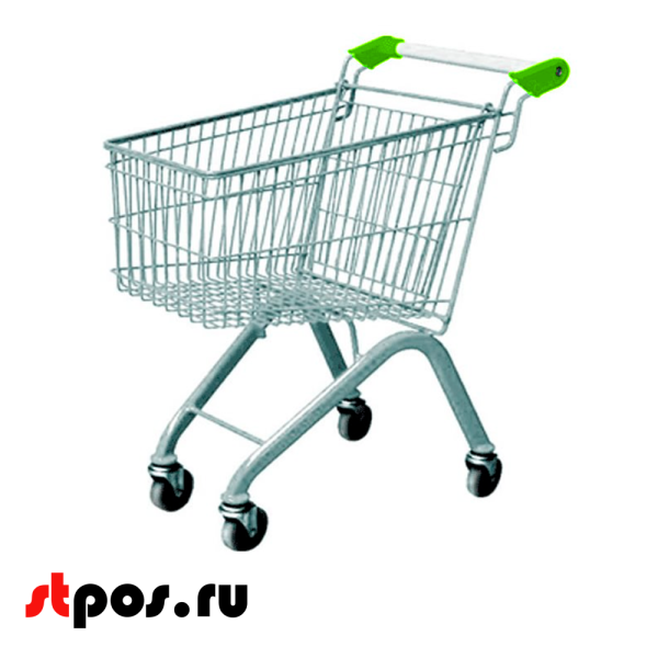 00_Тележка покупательская 100 литров, цинк+лак, без детского сидения (европейский тип), Зеленый