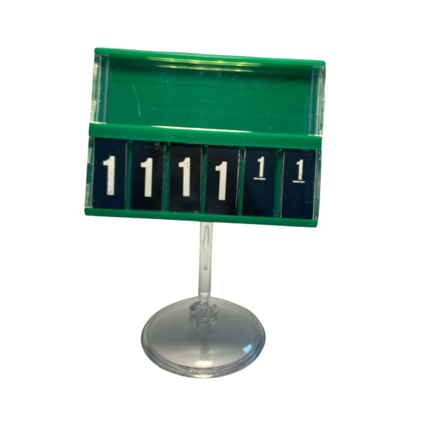 1_Кассета цен А8 ЗЕЛЕНАЯ regular на ПРОЗРАЧНОМ держат.50мм на малой круг.подстав.PC-BASE-VL-CLIP-А8-