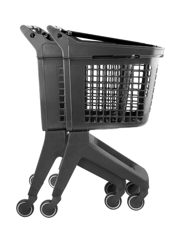 02_Тележка покупательская пластиковая 80л (UP80), 495х630x105мм, серая, задняя стенка корзины черная