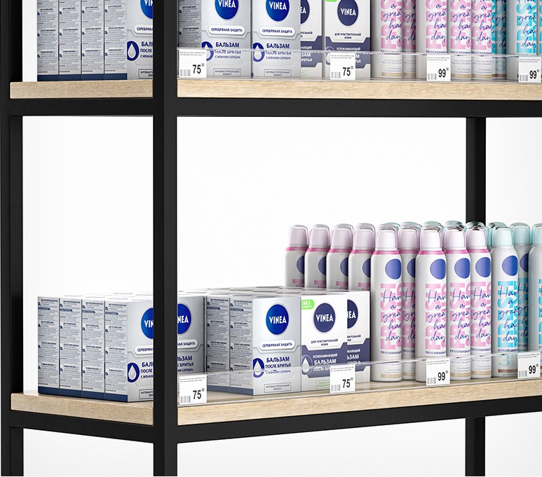 04_Ценникодержатель полочный самоклеящийся с ограничителем ME32 1000мм, Прозрачный