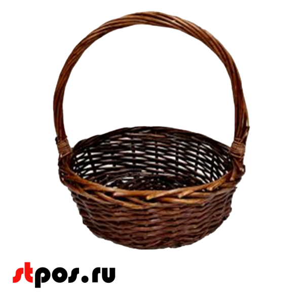 00_Корзинка круглая, ивовая лоза, полукруглая ручка, D 200 мм, Коричневый