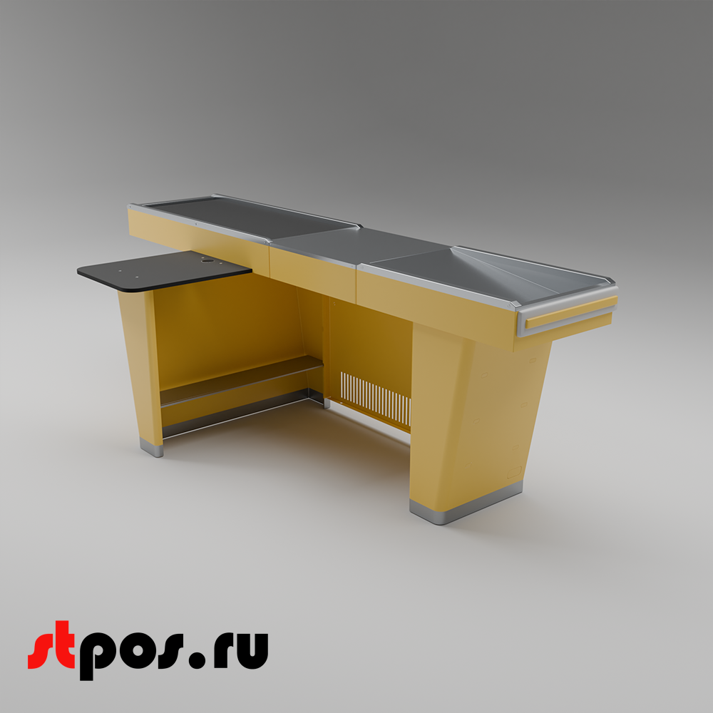 02_Кассовый бокс Stream-L-290-Т120 (тр-р120 см, шлиф. нерж., б_выр, уз_нак.), RAL1018, Желтый, Левый