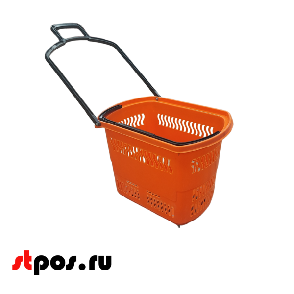 00_Корзина тележка пластиковая 4 колеса 45л, 2 ручки, Оранжевый, OR