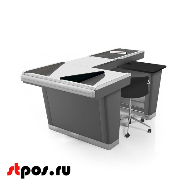 00_Кассовый бокс Stream-XL-230-Т90 с вырезами(тр-р90см,шлиф.нерж,прочие вырезы,шир.нак.),RAL7016,Серый
