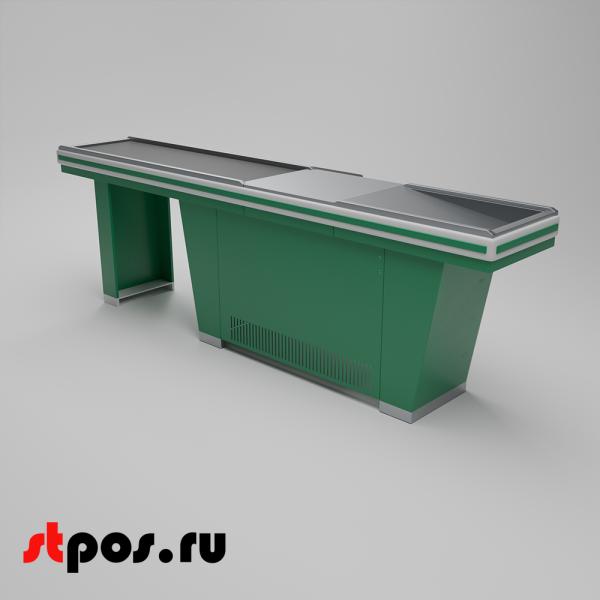 00_Кассовый бокс Stream-L-290-Т150 (тр-р 150см,шл_нерж.,б_выр,уз_нак), RAL6029, Зеленый, Правый