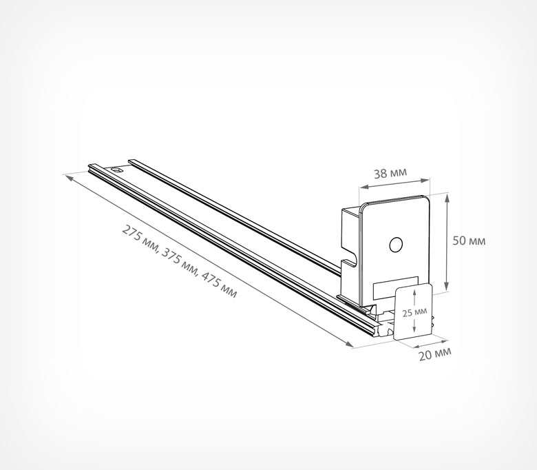 04_Пружинный толкатель 38х50 мм FORTA NORMA-1 3N, с ограничителем 20х25 мм, 3 ньютона, 275 мм, серый