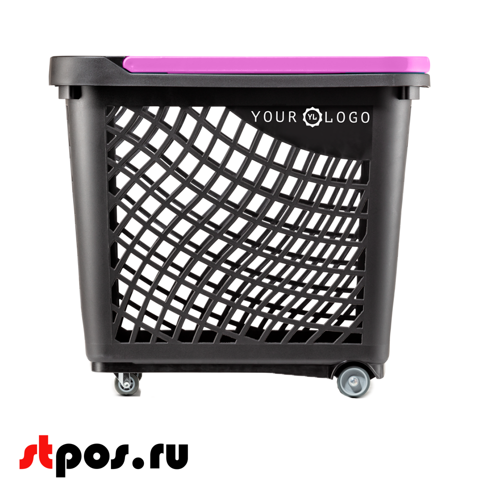 02_Корзинка покупательская Wanzl GT60eco 63л,До35кг,4 колеса(2поворот.),RAL9005 Чёрный, Ручка маджента
