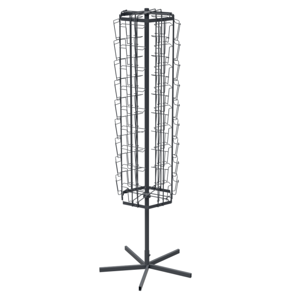 sk_НАБОР Буклетница вращающаяся 54 ячейки (27А5+27А6)на колесах, опора 5-ти луч.,Глянец,RAL7024, Серый