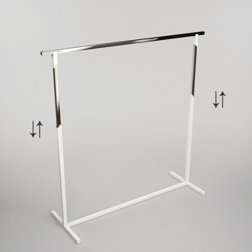 01_Вешало регулируемое OMV-001.P, ширина 1500 мм, глубина 500 мм, высота1200-1750 мм, цвет белый глянец, хром