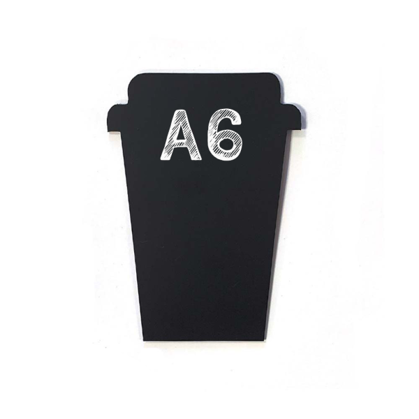 sk_Меловой ценник-фигура СТАКАН КОФЕ для нанесения меловым маркером,110х150мм (А6),толщина 3мм,черная