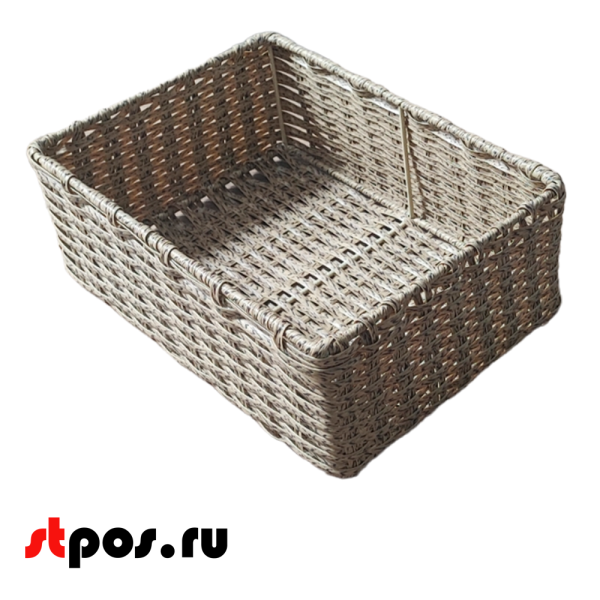 00_Корзина плетеная прямая 280х400х150 мм, Полиротанг, Натуральный цвет