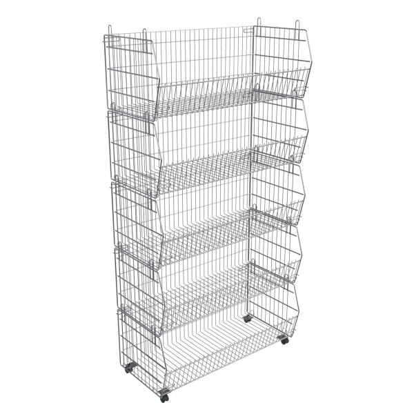 sk_Стойка для овощей 5 ярусов 960х440х1775мм с боковинами, без разделителей, на колесах, Цинк