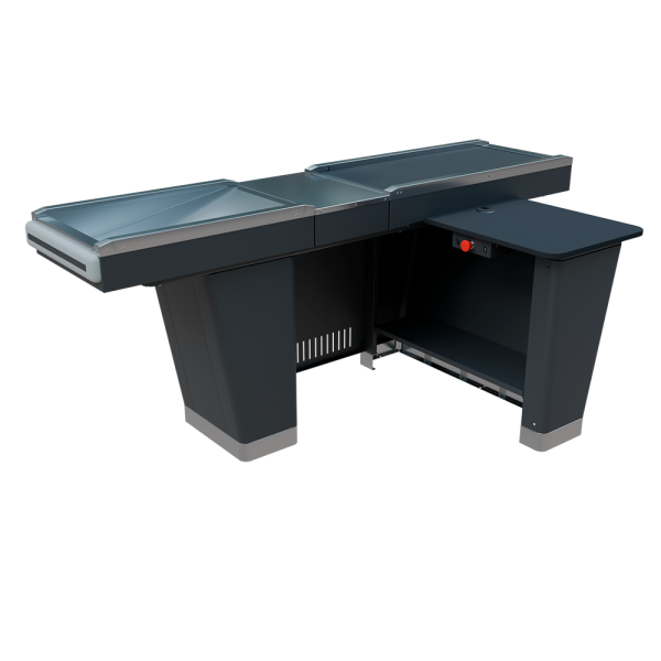 sk_Кассовый бокс Stream-L-260S-Т120 (тр-р 120см,ш/нерж.,б/выр/,уз/нак.),Шагрень, RAL9005, Черный,Правый