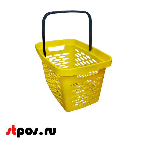 00_Корзина покупательская пластиковая SHOLS 27л с одной складывающейся ручкой, Жёлтая