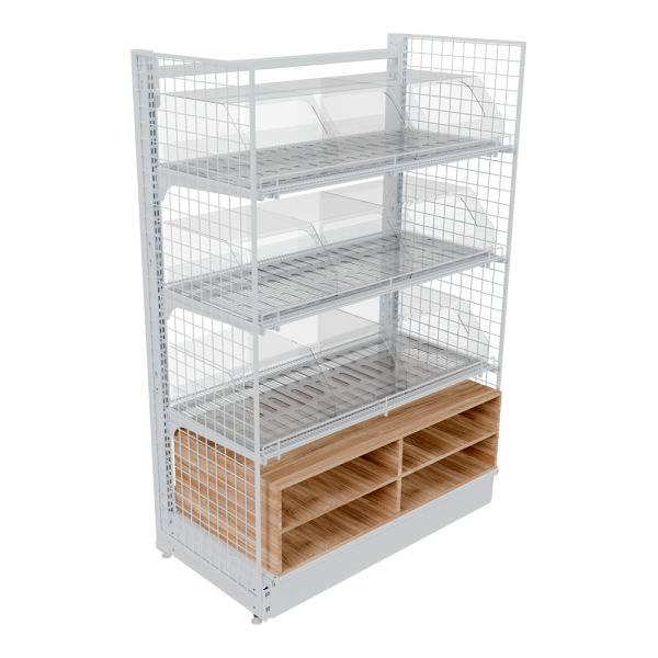 stpos_НАБОР Стеллаж 25 70 для выпечки с лотками из поликарб и тумбой 1550х1000х500мм,Глянец,RAL9016 Белый