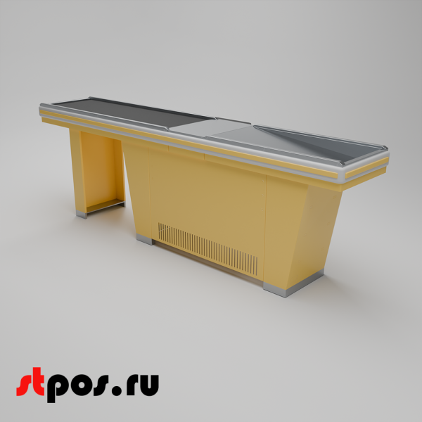 00_Кассовый бокс Stream-L-290S-Т150 (тр-р 150см,шл_нерж, б_выр.,уз_нак), RAL1018, Желтый, Правый
