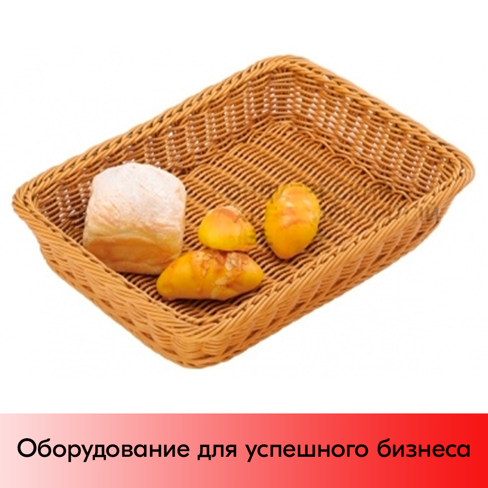 01_Корзинка плетеная, пластиковая, прямоугольная, глубокая, лоза, 400х300х80мм, Светло-коричневый