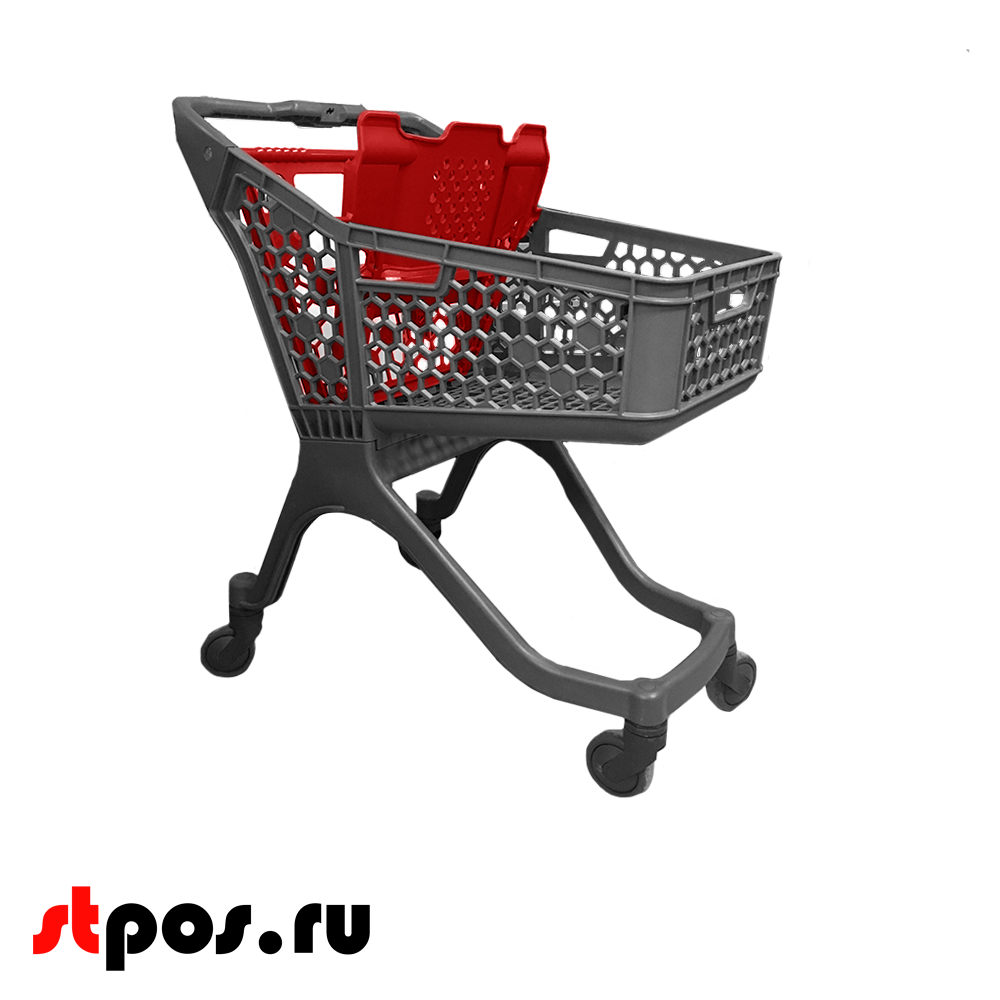 00_Тележка покупательская пластиковая SURF 100S серая,848х570х996мм,с детским сидением RAL 2002 Красный