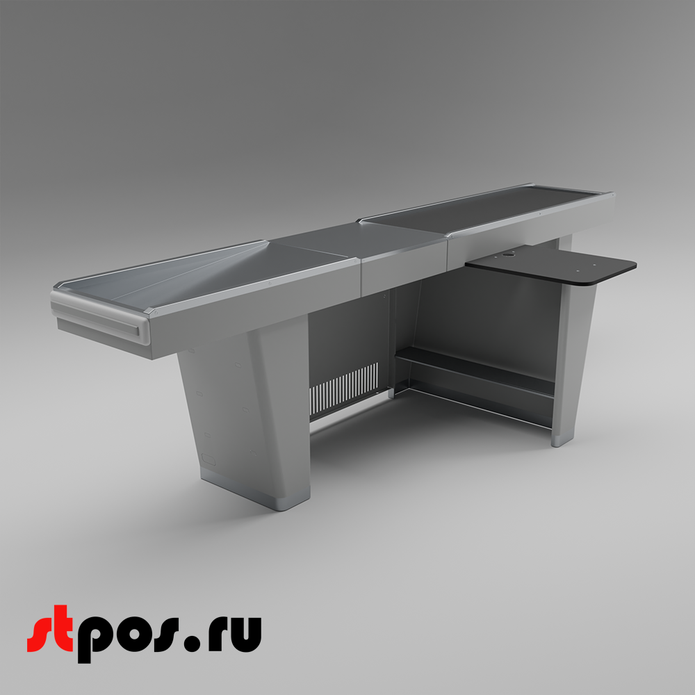 02_Кассовый бокс Stream-L-320-Т150 (тр-р 150см,шл_нерж.,б_выр_,уз_нак.), RAL9022, Серый, Правый