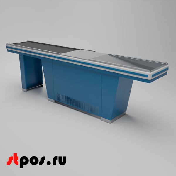 00_Кассовый бокс Stream-L-320-Т150 (тр-р 150см,шл_нерж.,б_выр_,уз_нак.), RAL5005, Синий, Правый
