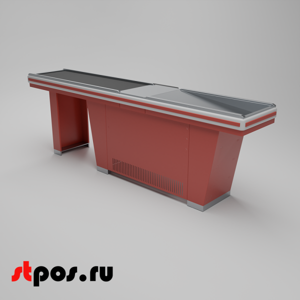 00_Кассовый бокс Stream-L-290S-Т150 (тр-р 150см,шл_нерж, б_выр.,уз_нак), RAL3000, Красный, Правый