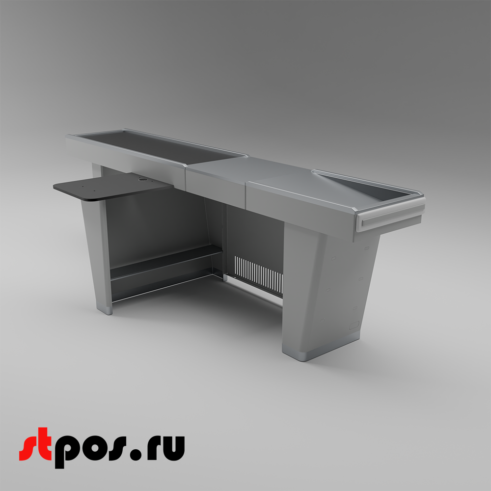 02_Кассовый бокс Stream-L-290-Т150 (тр-р 150см,шл_нерж.,б_выр,уз_нак), RAL9022, Серый, Левый