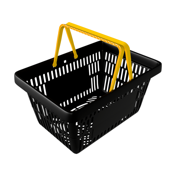 sk_Корзина покупательская пластиковая ЧЁРНАЯ с 2 ЖЕЛТЫМИ ручками УСИЛЕННАЯ ROCK 20 л