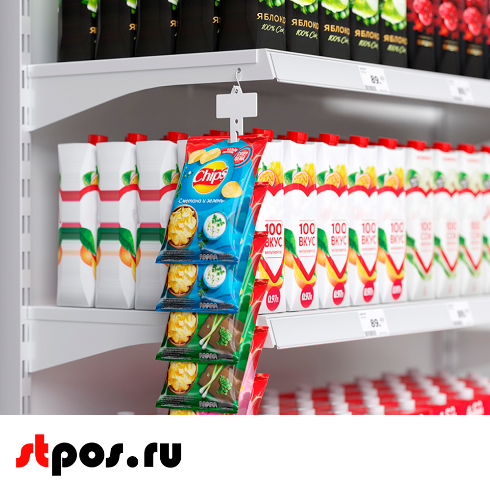 02_Подвесная пластиковая лента CLIP STRIP-W, два способа крепления товара, Белый