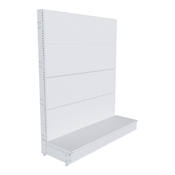 stpos_НАБОР Стеллаж 25 70 ПЕРФОРИРОВАННЫЙ пристенный1550х1330хо400, 1 полка + плинтус, RAL9016, Белый