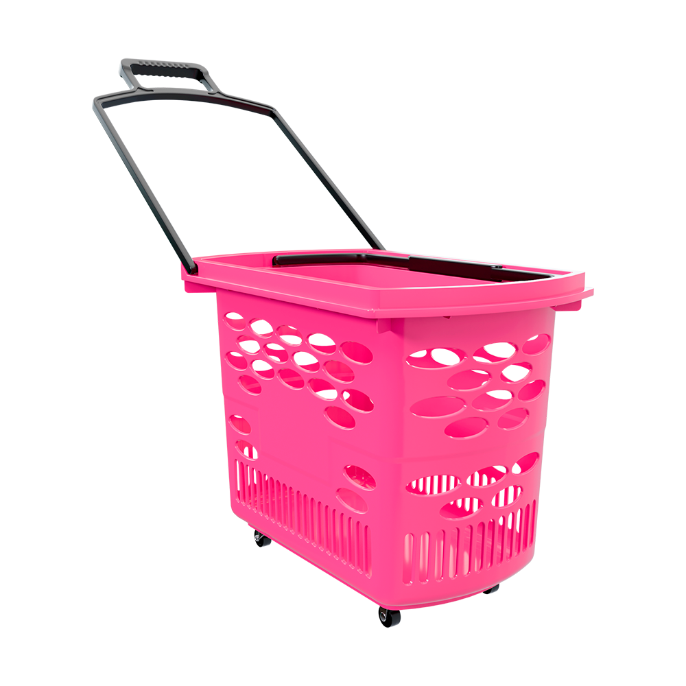 sk_Корзина-тележка пластиковая 4 колеса 38 литров TECHNO, с 2 черными ручками, RAL4010, Фуксия
