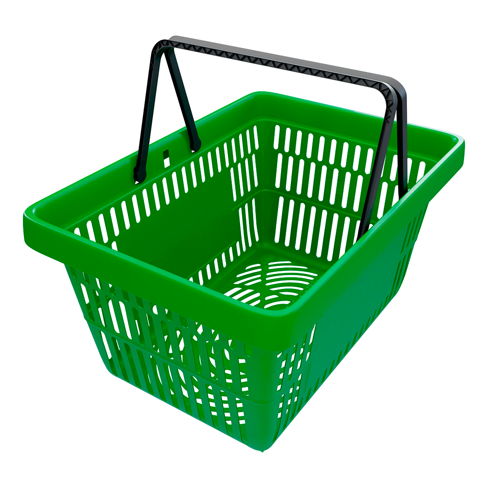 sk_Корзина покупательская пластиковая с 2 ручками, 20 л, УСИЛЕННАЯ, RAL6018, Салатный